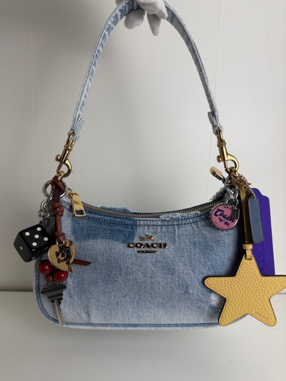 NWT Coach Teri Shoulder Bag In Loved Denim With Charms